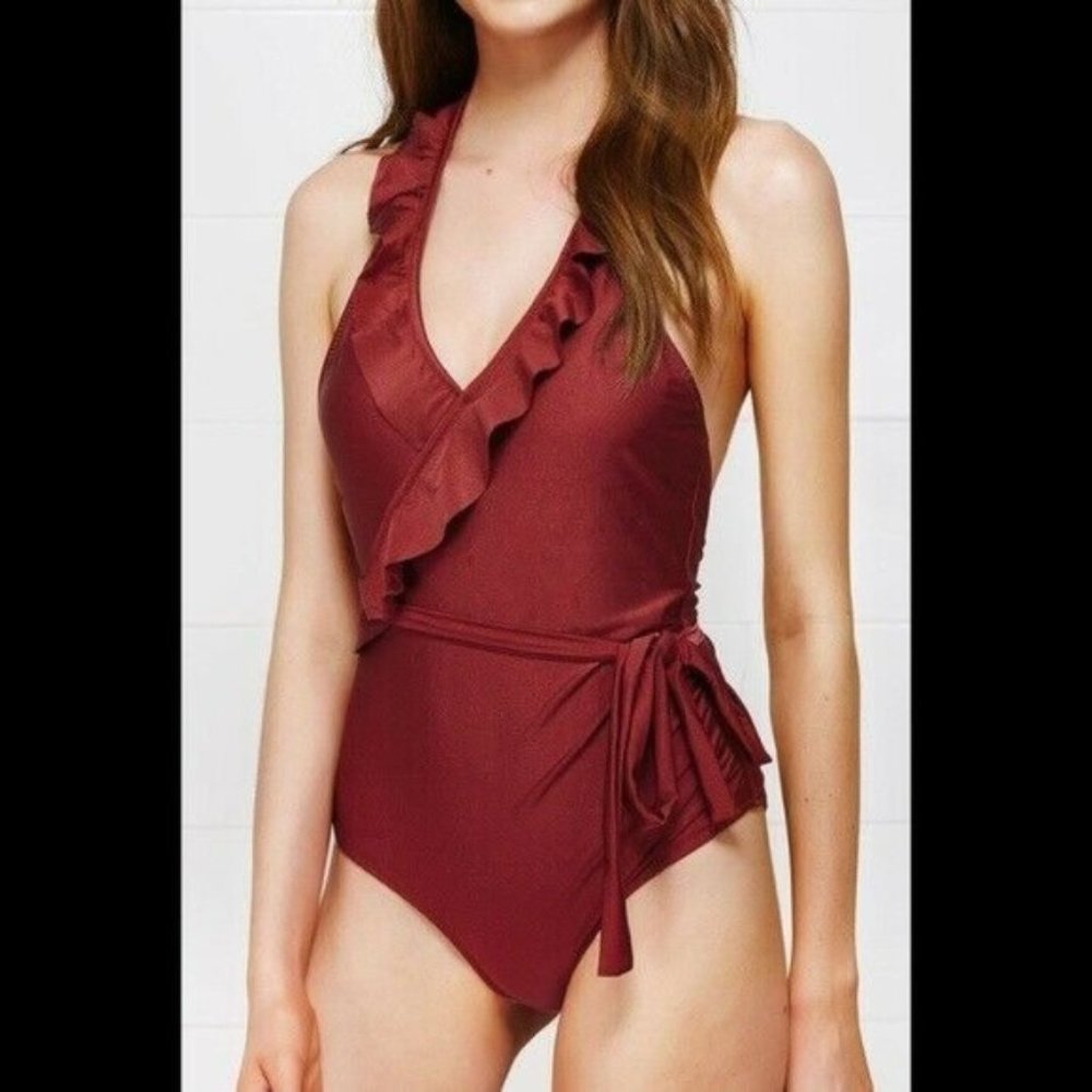 Cupshe deep red one piece swimsuit, small